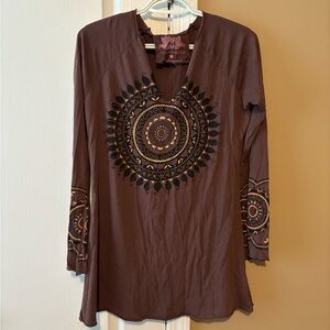 Pink Lotus Brown Tunic with Mandala Design